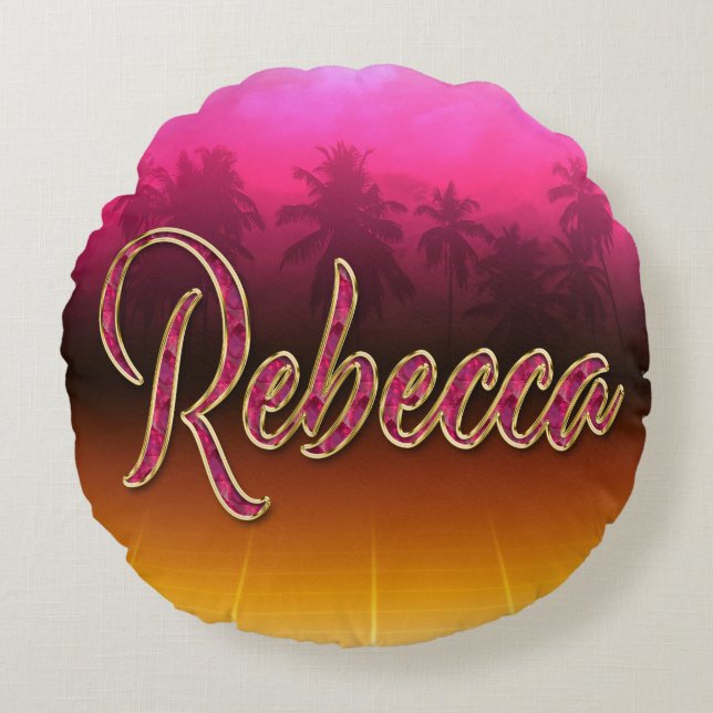 Rebecca First name Golden pink cushion (Front)