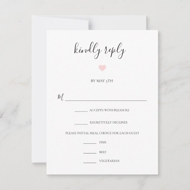Rebecca Modern Black Script Meal Choice Wedding RSVP Card (Front)