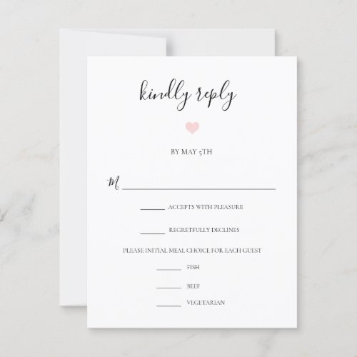 Rebecca Modern Black Script Meal Choice Wedding RSVP Card