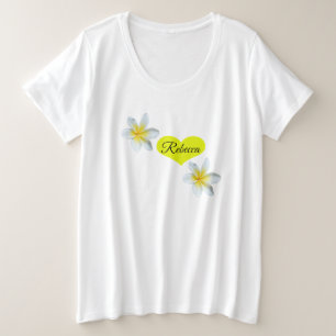 Rebecca, Name, With Frangipanis And Love Heart, Plus Size T-Shirt