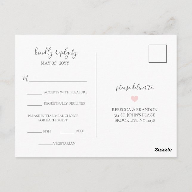 Rebecca Simple Elegant Meal Choice RSVP Wedding Postcard (Back)