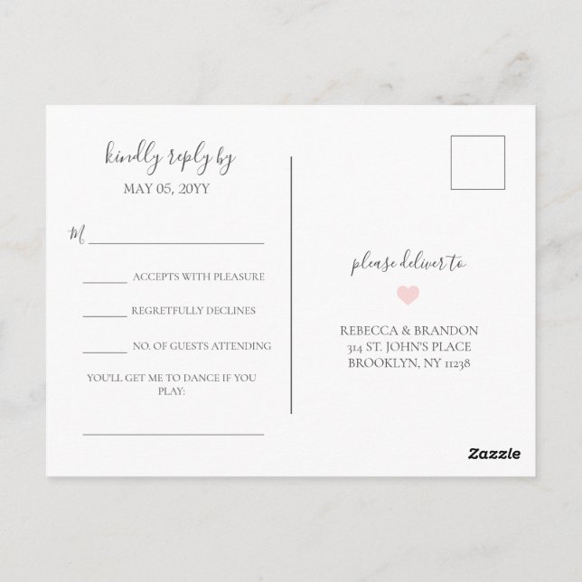 Rebecca Simple Elegant Song Request RSVP Wedding Postcard (Back)