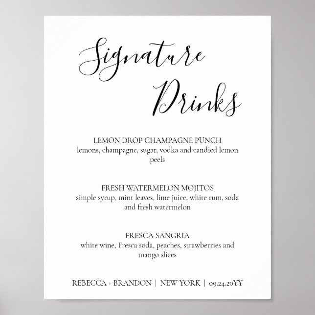 Rebecca Simple Signature Drinks Wedding Sign (Front)