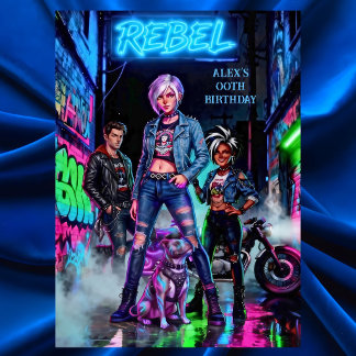 Rebel Birthday Graffiti Motorbike Alleyway Dog Invitation