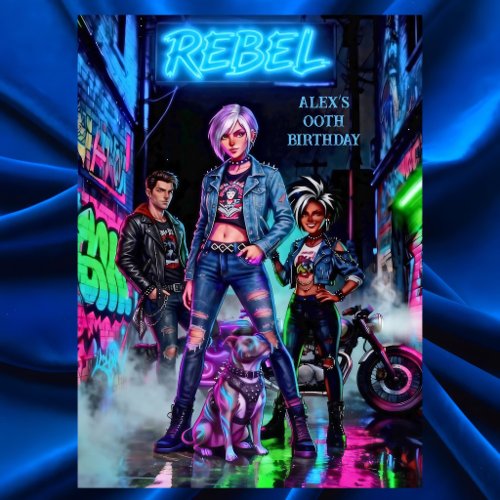 Rebel Birthday Graffiti Motorbike Alleyway Dog Invitation