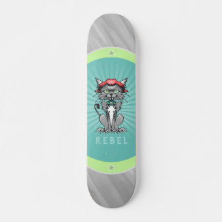 Rebel Cat Design Gray, Teal & Lime Green Skateboar Skateboard