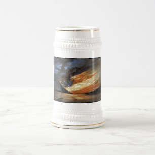 Rebel Civil War flagship on Fire of American flag Beer Stein