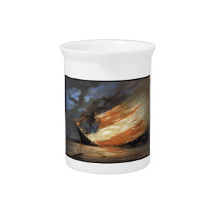 Rebel Civil War flagship on Fire of American flag Beverage Pitcher