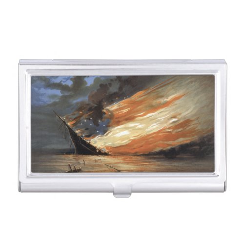 Rebel Civil War flagship on Fire of American flag  Business Card Case