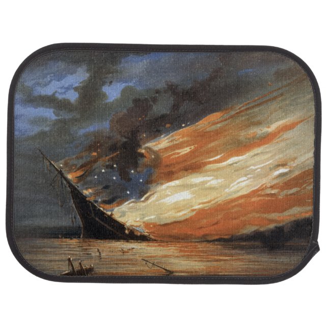 Rebel Civil War flagship on Fire of American flag  Car Floor Mat (Rear)
