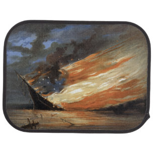 Rebel Civil War flagship on Fire of American flag Car Floor Mat