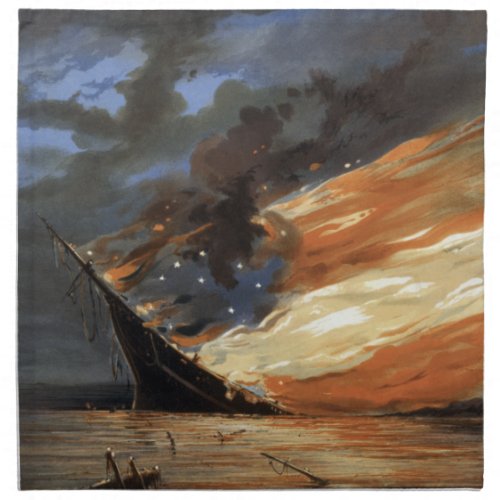 Rebel Civil War flagship on Fire of American flag  Cloth Napkin