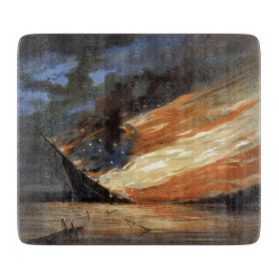 Rebel Civil War flagship on Fire of American flag  Cutting Board