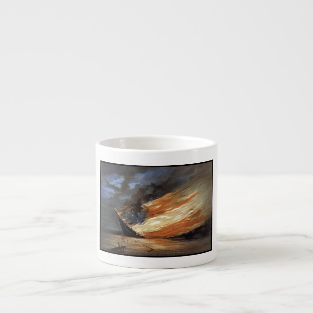 Rebel Civil War flagship on Fire of American flag Espresso Cup (Front)