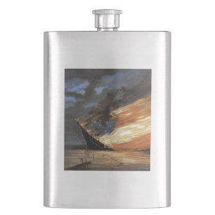 Rebel Civil War flagship on Fire of American flag  Flask