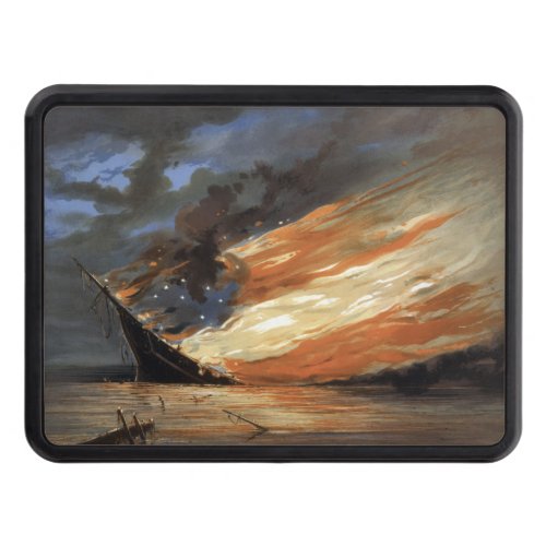 Rebel Civil War flagship on Fire of American flag  Hitch Cover