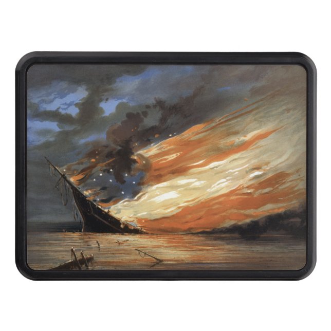 Rebel Civil War flagship on Fire of American flag  Hitch Cover (Front)