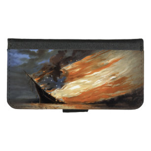 Rebel Civil War flagship on Fire of American flag iPhone 8/7 Wallet Case