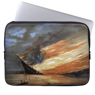 Rebel Civil War flagship on Fire of American flag Laptop Sleeve