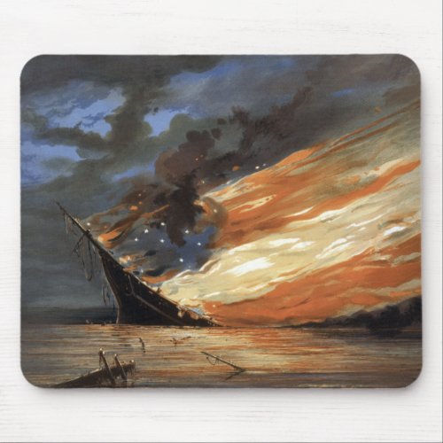 Rebel Civil War flagship on Fire of American flag  Mouse Pad