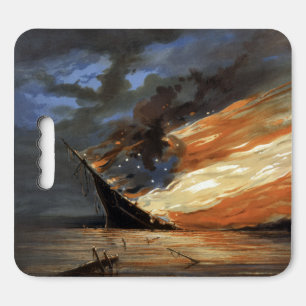 Rebel Civil War flagship on Fire of American flag Seat Cushion