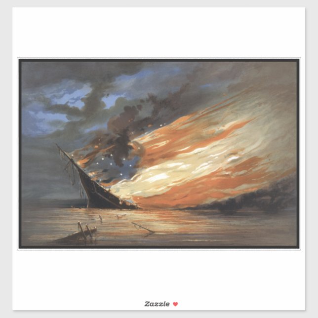 Rebel Civil War flagship on Fire of American flag  Sticker (Sheet)
