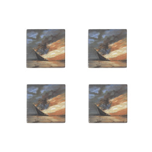 Rebel Civil War flagship on Fire of American flag Stone Magnet