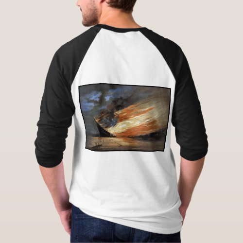 Rebel Civil War flagship on Fire of American flag T_Shirt