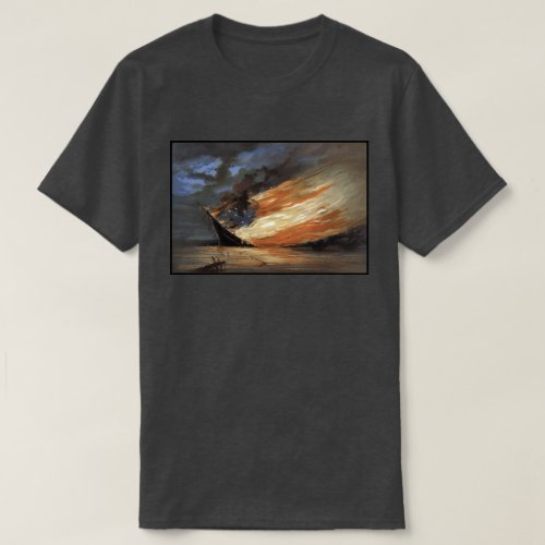 Rebel Civil War flagship on Fire of American flag  T_Shirt
