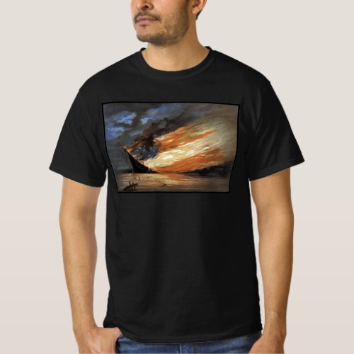 Rebel Civil War flagship on Fire of American flag  T_Shirt