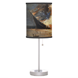 Rebel Civil War flagship on Fire of American flag Table Lamp