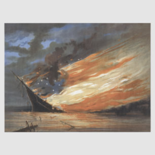 Rebel Civil War flagship on Fire of American flag Tissue Paper