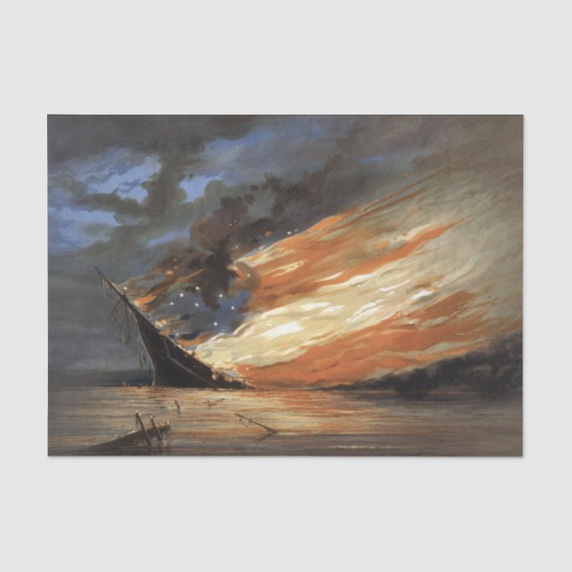 Rebel Civil War flagship on Fire of American flag  Tissue Paper (Front)