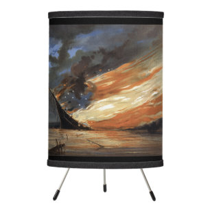 Rebel Civil War flagship on Fire of American flag Tripod Lamp