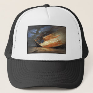 Rebel Civil War flagship on Fire of American flag Trucker Hat