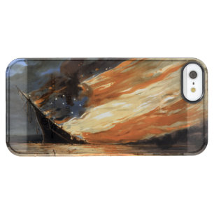 Rebel Civil War flagship on Fire of American flag Clear iPhone SE/5/5s Case