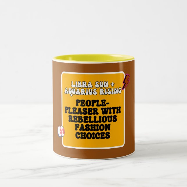 Rebel Diplomat - Libra Sun, Aquarius Rising Zodiac Two-Tone Coffee Mug (Center)