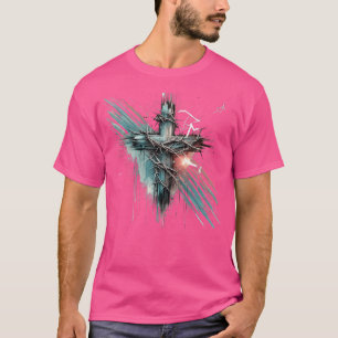 Rebel Faith Christian Cross Punk Art Grunge Crown  T-Shirt