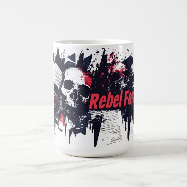  "Rebel Forever" - Edgy Skull Graphic Design Coffee Mug (Center)