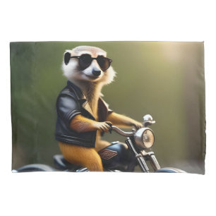 Rebel Meerkat: Leathers, Sunglasses and Motorbike Pillow Case