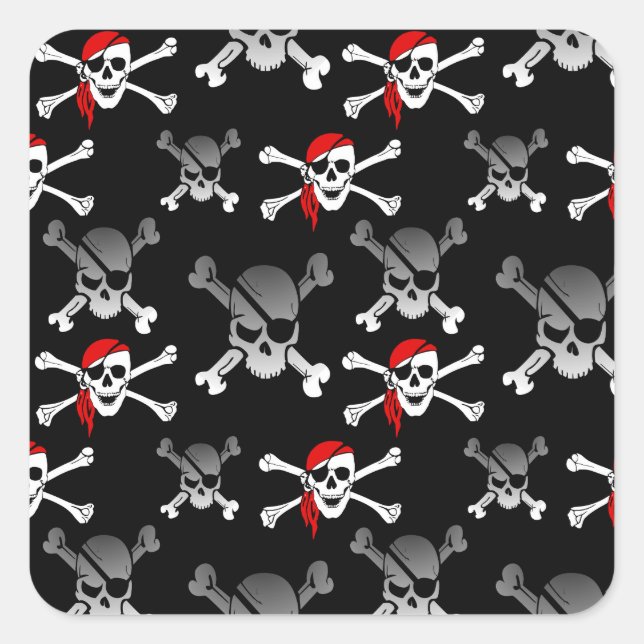 Rebel Pirate White Skulls and Bones Pattern Square Sticker (Front)