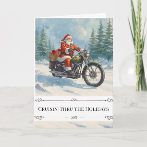 Rebel Santa on Motorcycle Christmas Holiday Card