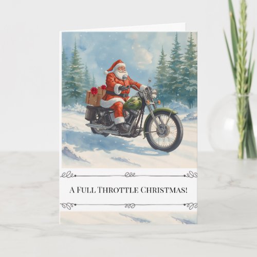 Rebel Santa on Motorcycle Christmas Holiday Card