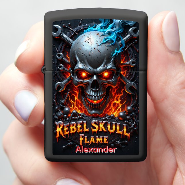 Rebel Skull Blue Flame Rage Zippo Lighter (In Hand)