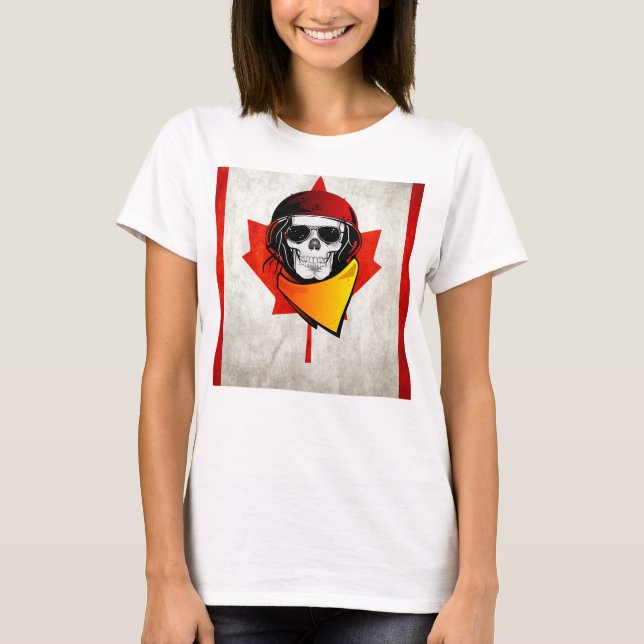 Rebel Skull Distressed Canadian Flag T-Shirt (Front)