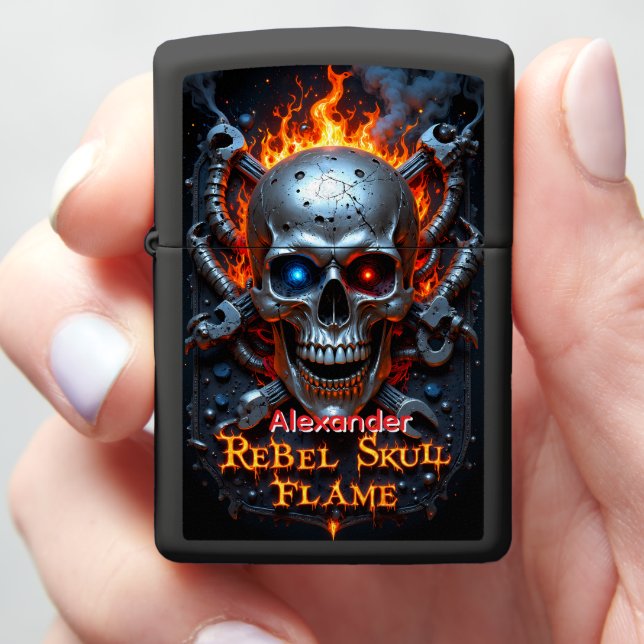 Rebel Skull Dual-Eye Flame Zippo Lighter (In Hand)