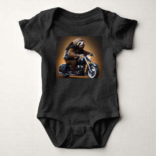 Rebel Sloth: A Leather-Clad Sloth Riding Motorbike Baby Bodysuit