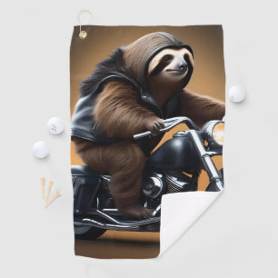 Rebel Sloth: A Leather-Clad Sloth Riding Motorbike Golf Towel