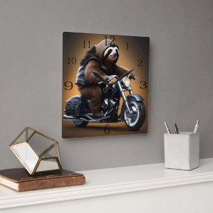 Rebel Sloth: A Leather-Clad Sloth Riding Motorbike Square Wall Clock
