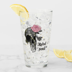 Rebel Soul - Gothic Skull with Pink Rose Glass